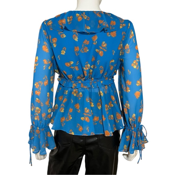 Endless Rose Golden Floral Ruffle Deep V-Neck Chiffon Top, XS - Picture 8 of 9